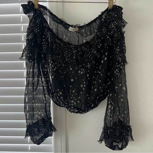 LoveShackFancy Ruffle Popover Top in Star Print Size S - Picture 3 of 5